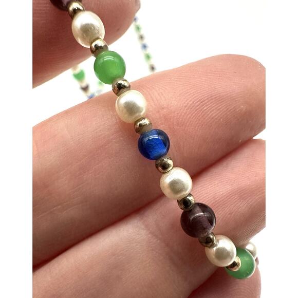 VINTAGE 1970'S FAUX PEARL & MULTI-COLOR BEAD STRAND NECKLACE! - Picture 3 of 6